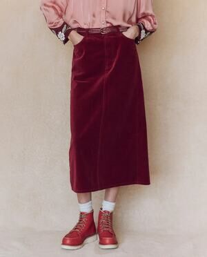 THE GREAT The Velvet Column Skirt Bordeaux Size 30 Western Holiday Romantic NWOT